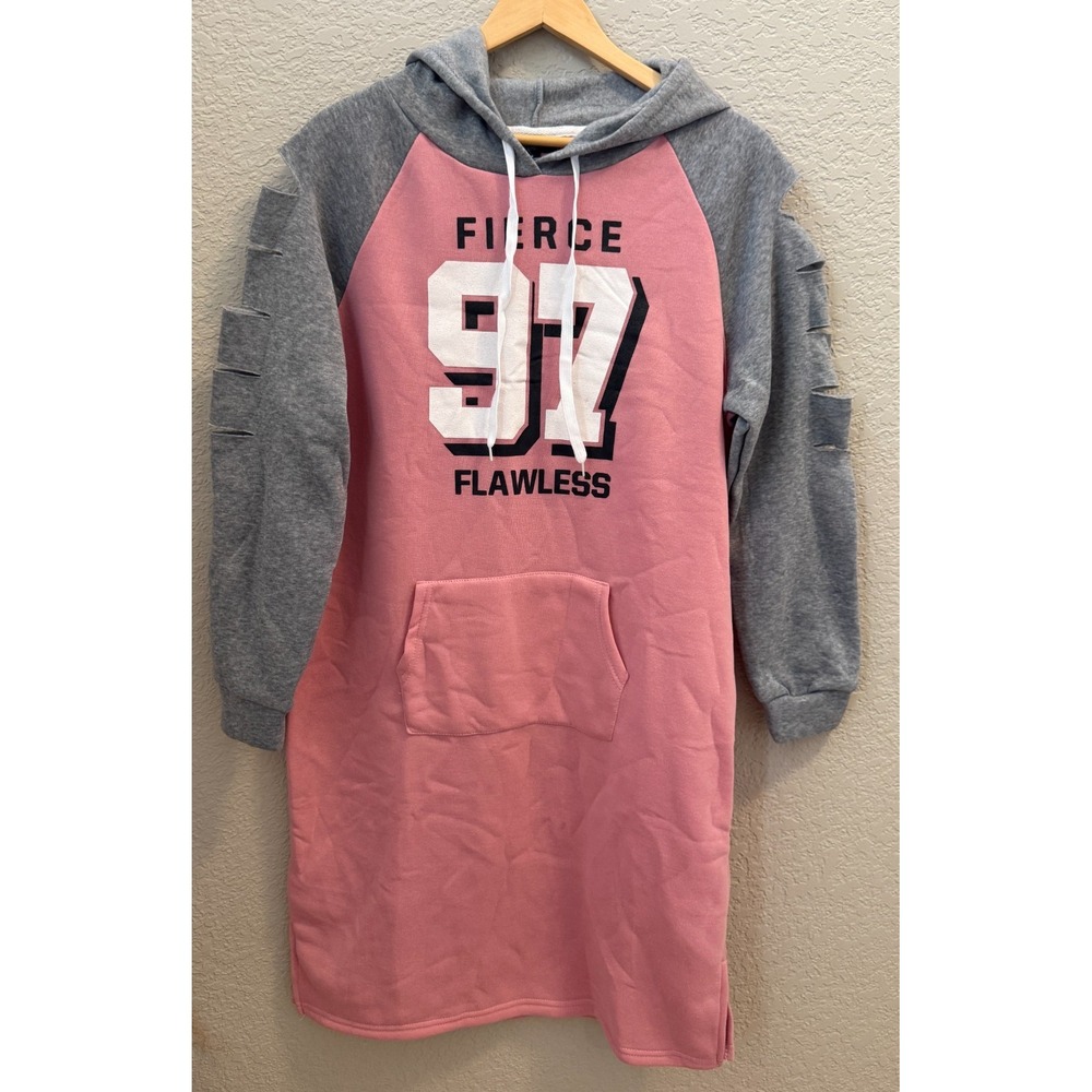Rouge Collection Pink Gray Long Hooded Fleece Pull Over Women's Size 2x
